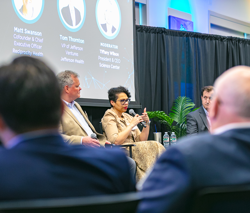 Trend night speakers on stage at Quorum